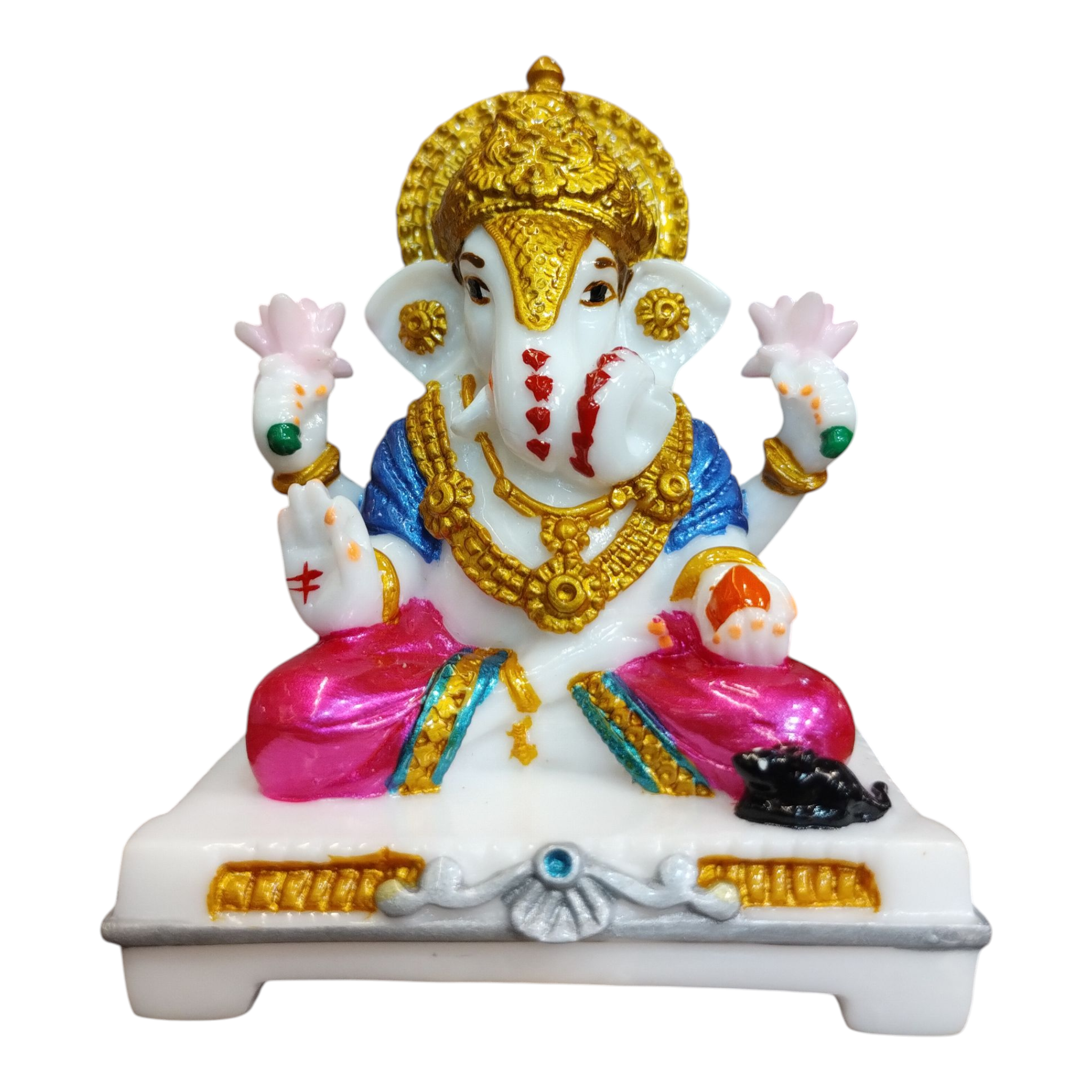 IMG_20251104_194735601 Lord Ganesha Idol for Car Dashboard, Home & Office Decor | White & Gold Ganpati Murti with Diamond Accents | Ganesh Statue for Pooja, Gift & Decoration β Resin Finish - Image 1