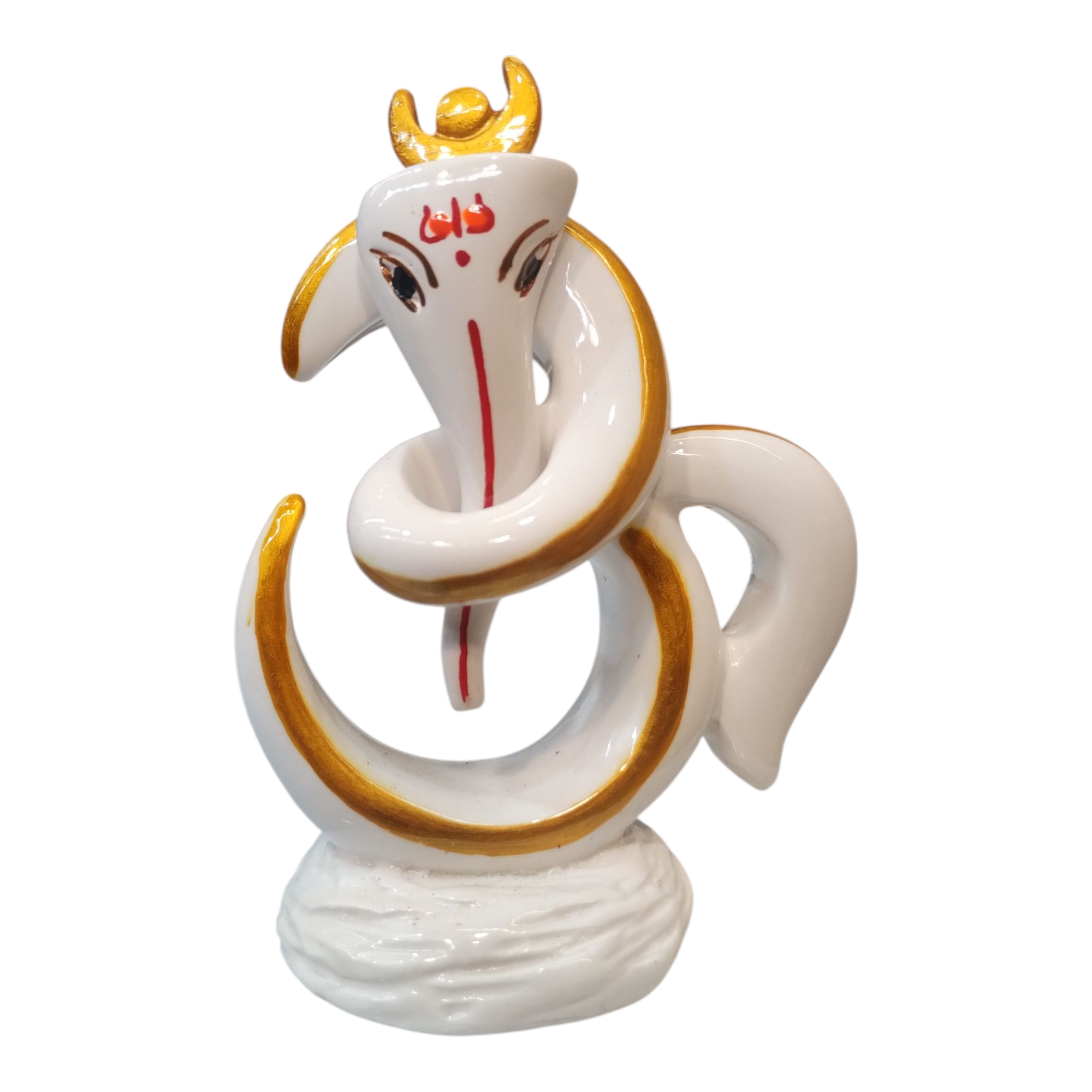 IMG_20251119_194337971 Lord Ganesha Idol for Car Dashboard, Home & Office Decor | White & Gold Ganpati Murti with Diamond Accents | Ganesh Statue for Pooja, Gift & Decoration – Resin Finish - Image 1